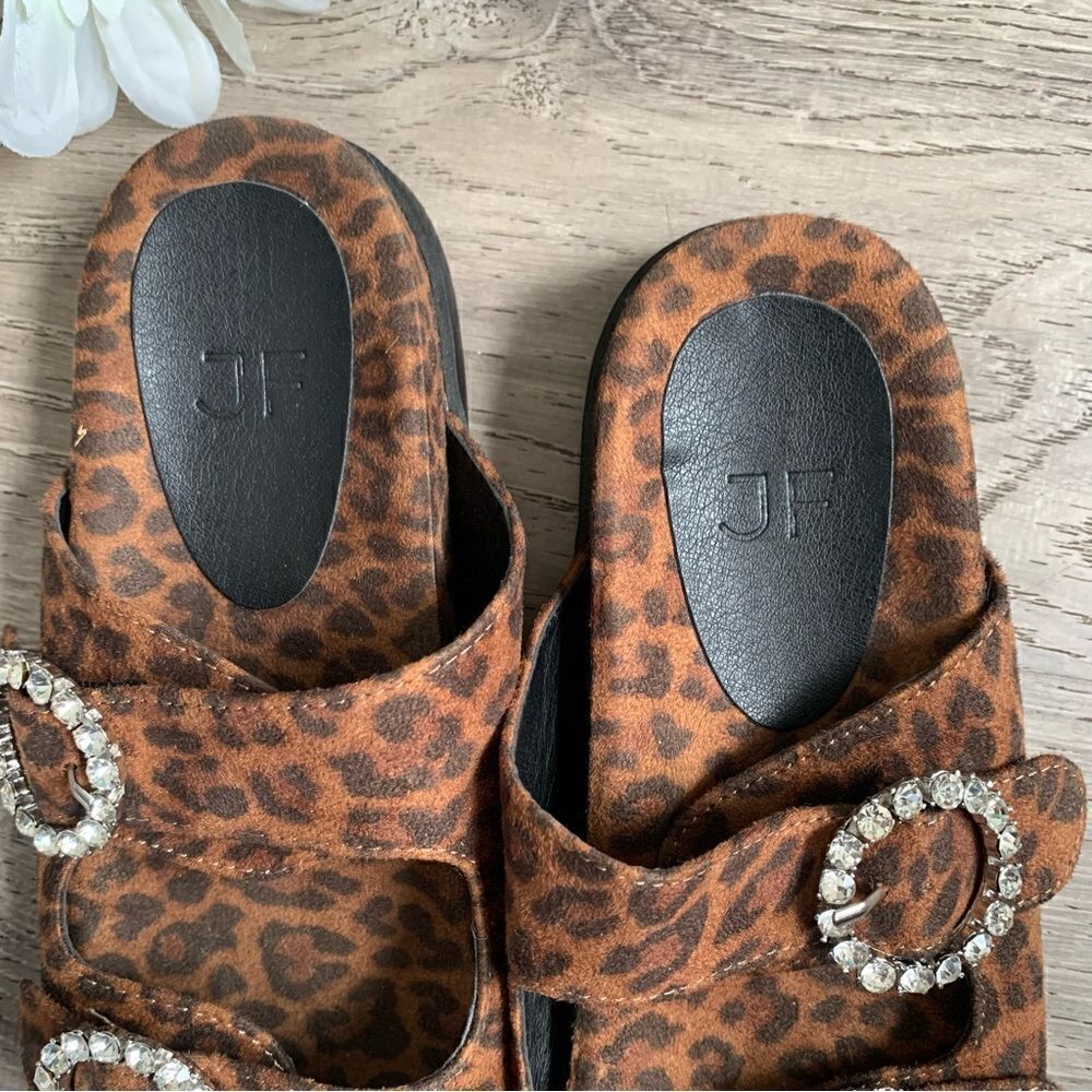 JUST FAB ANIMAL PRINT SLIDES RHINESTONE BROWN - Picture 7 of 8